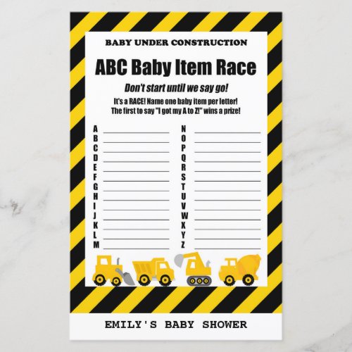 Baby Under Construction Baby Shower Game PRINTED