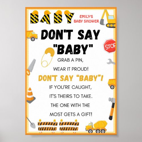 Baby Under Construction Baby Shower Game Sign