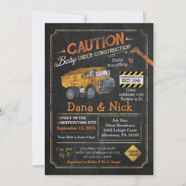 Baby Under Construction Baby Shower Invitation (Front)