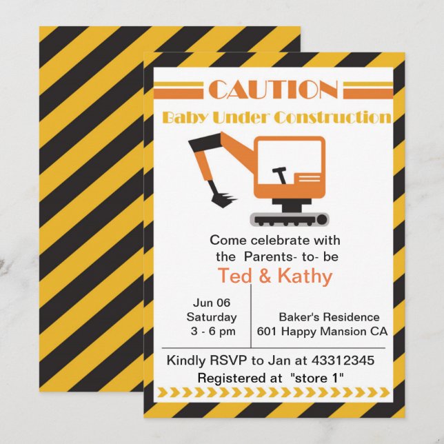 Baby Under Construction Baby Shower Invitation (Front/Back)