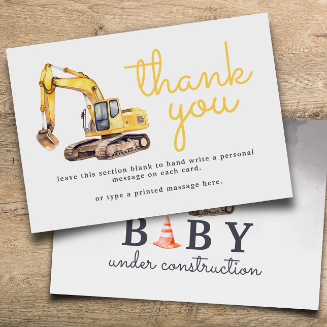 Baby Under Construction Baby Shower Thank You Card (Creator Uploaded)