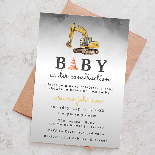 Baby Under Construction Boy Baby Shower Invitation (Creator Uploaded)