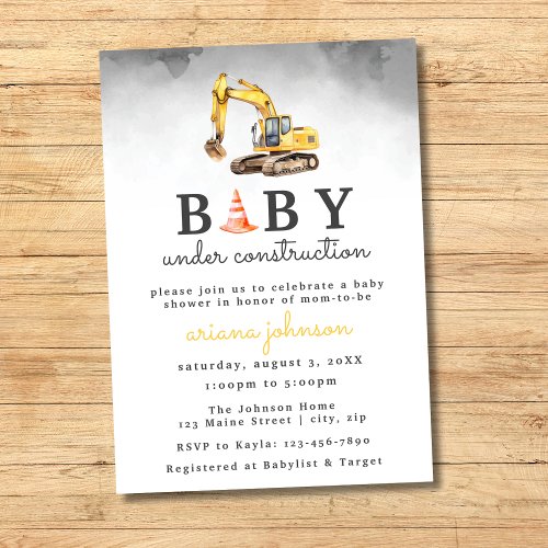 Baby Under Construction Boy Baby Shower Invitation