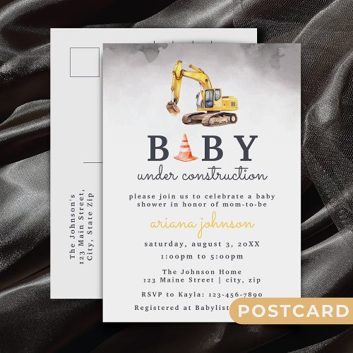 Baby Under Construction Boy Baby Shower Invitation Postcard