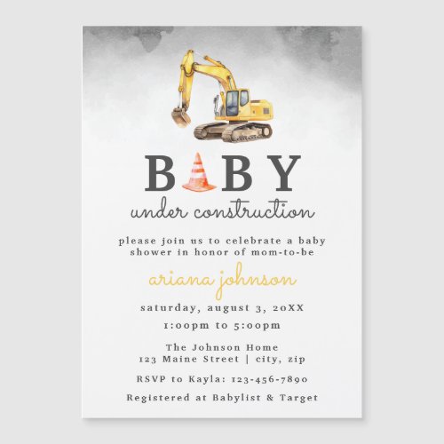 Baby Under Construction Boy Baby Shower Magnetic Invitation