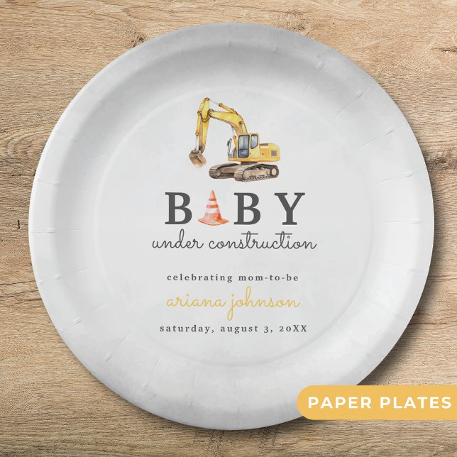 Baby Under Construction Boy Baby Shower Paper Plates (Creator Uploaded)