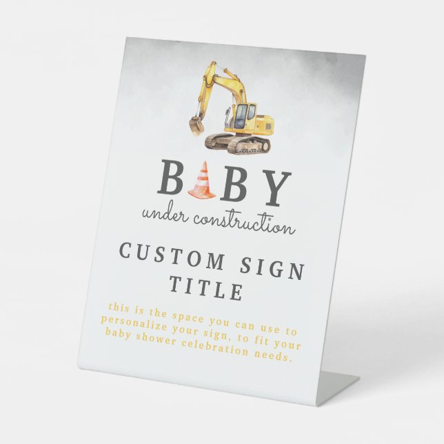Baby Under Construction Boy Baby Shower Table Sign (Front)