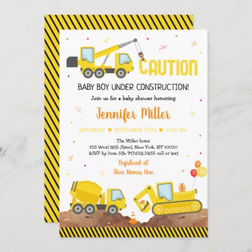 Baby Under Construction Boy Truck Baby Shower Invitation