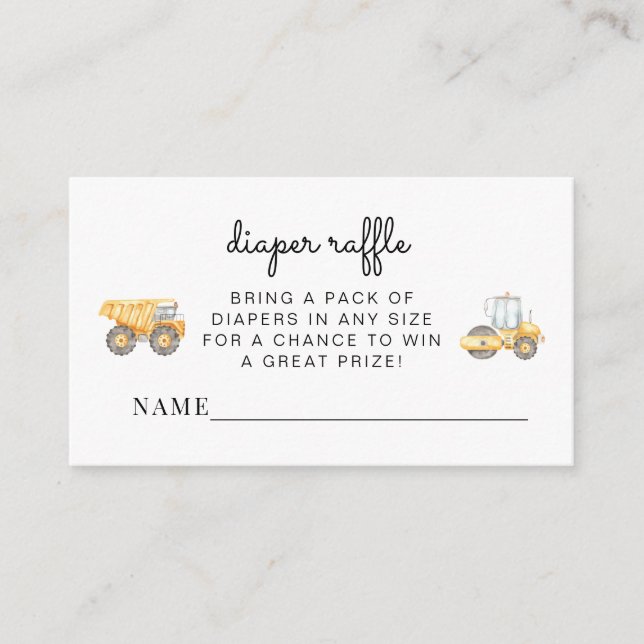 Baby Under Construction Diaper Raffle Insert Card (Front)