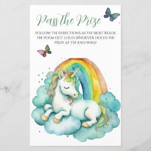 Baby Unicorn Baby Shower Pass the Prize Game