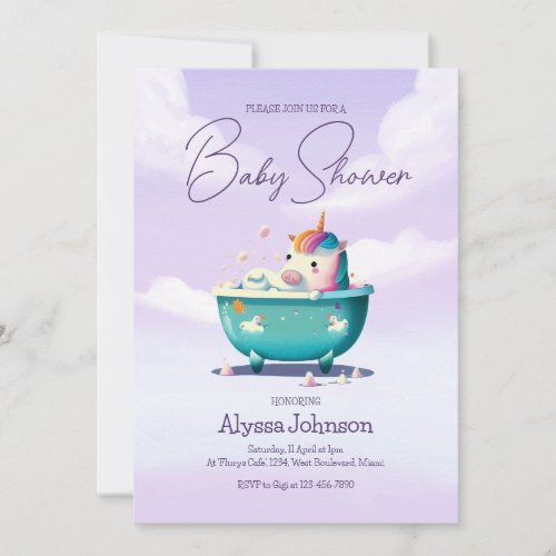 Baby Unicorn Bath Time  Baby Shower Invitation