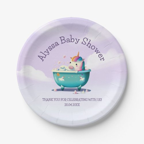 Baby Unicorn Bath Time  Baby Shower Paper Plates