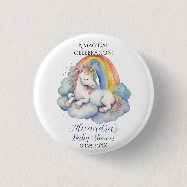 Baby Unicorn Boy Baby Shower Button (Front)