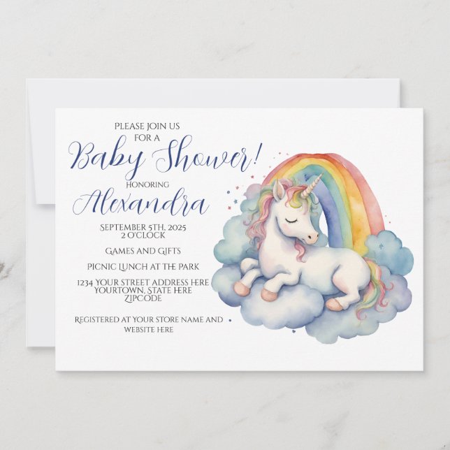 Baby Unicorn Boy Baby Shower Invitation (Front)
