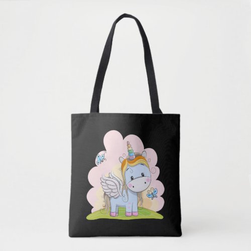 Baby Unicorn Butterfly Bakground Watercolor Tote Bag