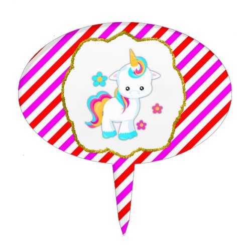 Baby Unicorn Candy Stripes Birthday Cake Topper