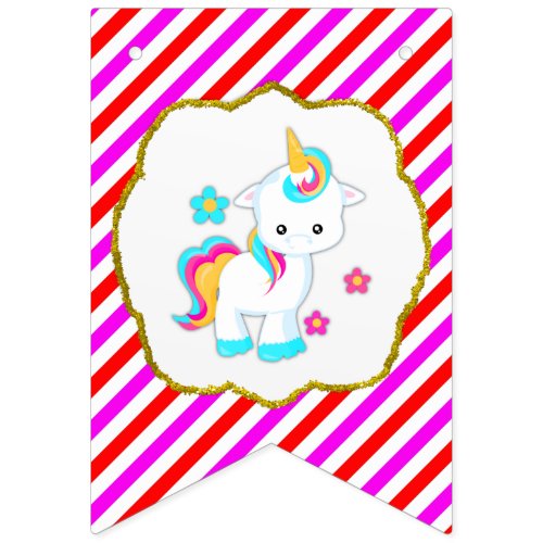 Baby Unicorn Candy Stripes Bunting Flags