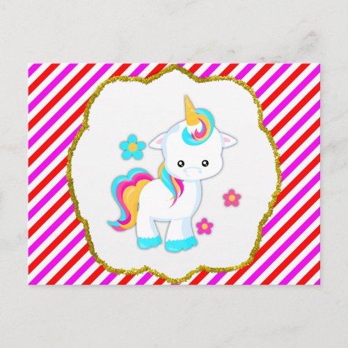 Baby Unicorn Candy Stripes Postcard