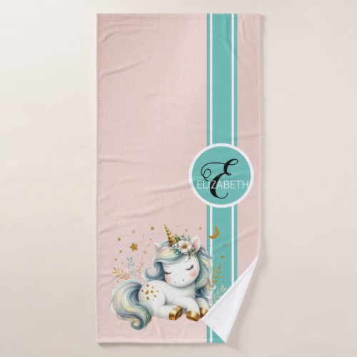 Baby Unicorn Colorful Stars Monogram Bath Towel Set