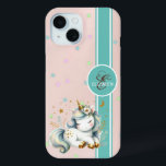 Baby Unicorn, Colorful Stars Monogram iPhone 15 Case<br><div class="desc">Baby unicorn and colorful stars on pink background. Perfect romantic gift idea for her on any occasion.Select the costume button to change the font style , colour and size.</div>