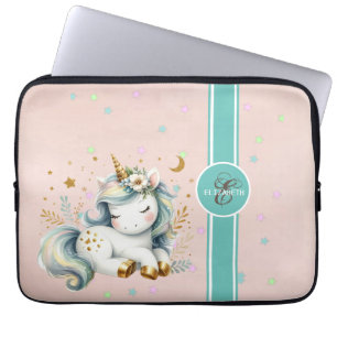 Baby Unicorn, Colorful Stars Monogram Laptop Sleeve