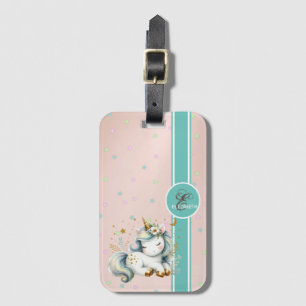 Baby Unicorn, Colorful Stars Monogram Luggage Tag