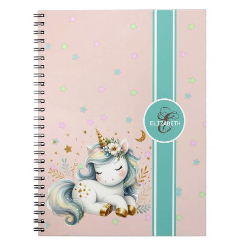 Baby Unicorn Colorful Stars Monogram Notebook