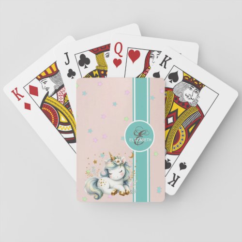 Baby Unicorn Colorful Stars Monogram Playing Cards
