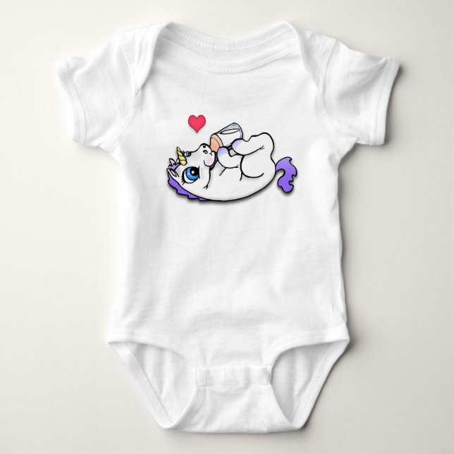 Baby unicorn feeding time - Purple Bodysuit (Front)