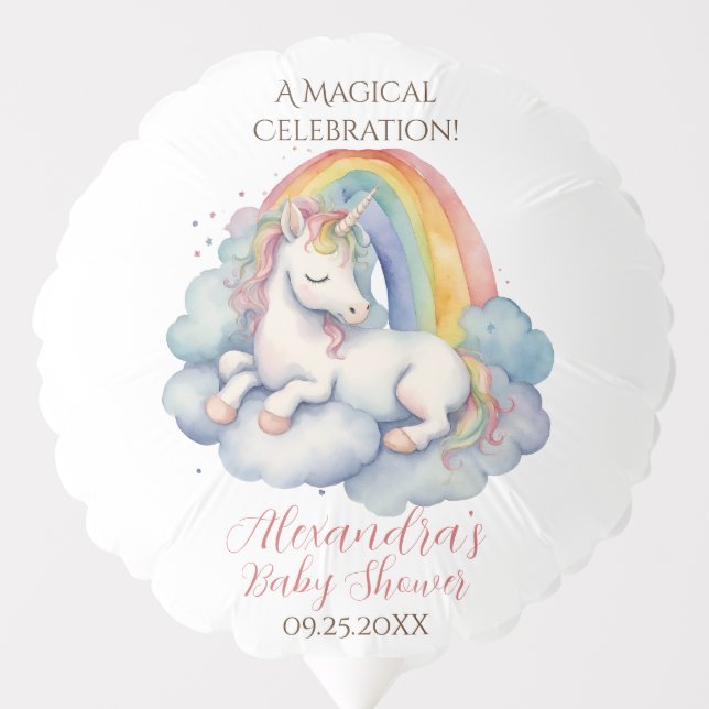 Baby Unicorn Girl Baby Shower Balloon (Front)