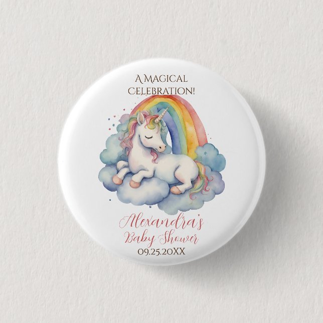 Baby Unicorn Girl Baby Shower Button (Front)