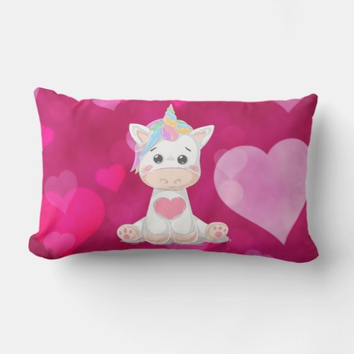 Baby Unicorn Heart Print Lumbar Pillow