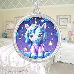 Baby Unicorn In PJ's Earrings Silver Plated Necklace<br><div class="desc">A cute baby unicorn in purple PJ's. Digitally created in kawaii style. Perfect design for kids and adults on many trendy products! Customize your background color or text!</div>