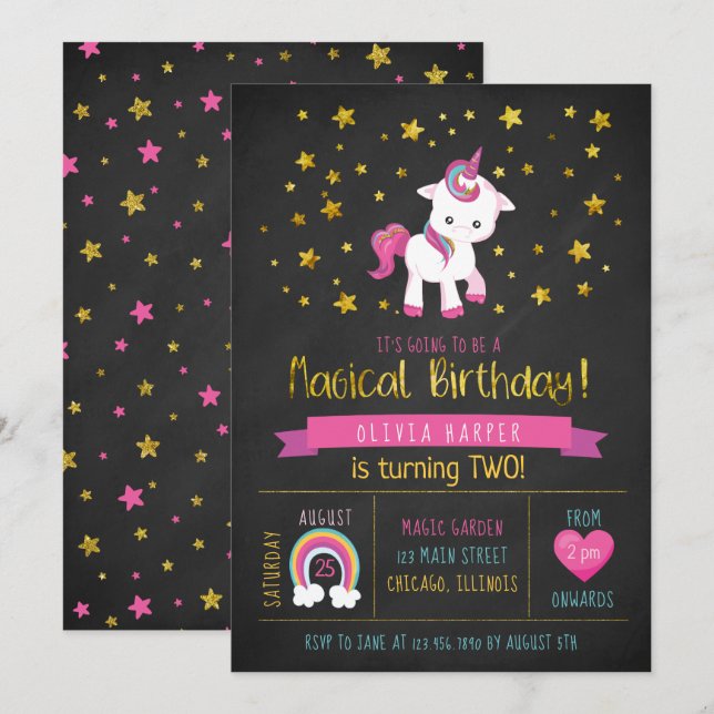 Baby Unicorn Magical Birthday Party Invitation (Front/Back)