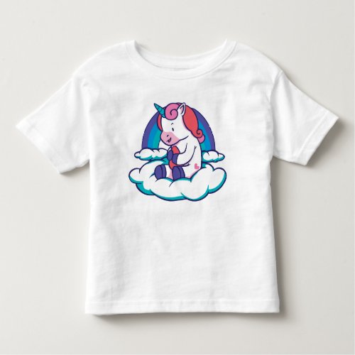 Baby unicorn on cloud with rainbow toddler t_shirt