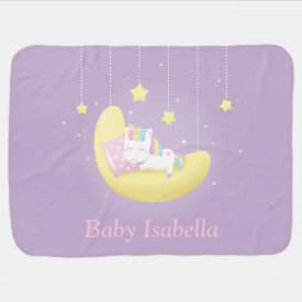 Baby Unicorn on Moon Girl Personalized Blanket