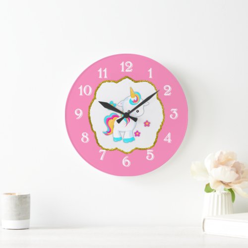 Baby Unicorn on Pink Large Clock