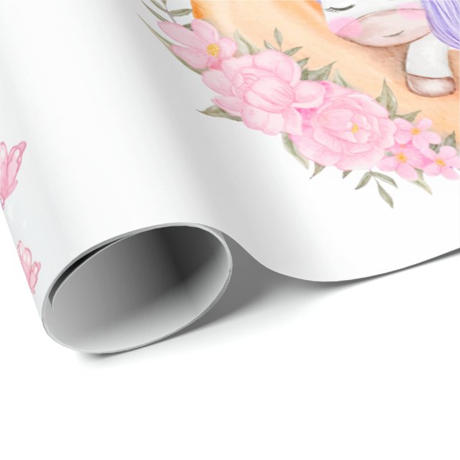Baby Unicorn Over The Moon with Flower Wrapping Paper (Roll Corner)