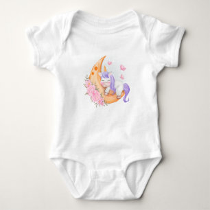Baby Unicorn Over The Moon with Flowers Baby Bodysuit