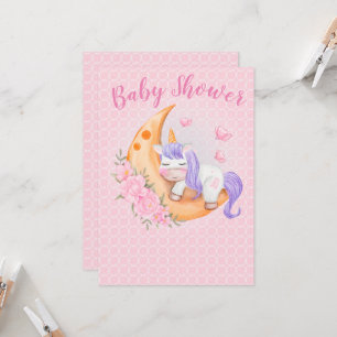 Baby Unicorn Over The Moon with Flowers Invitation