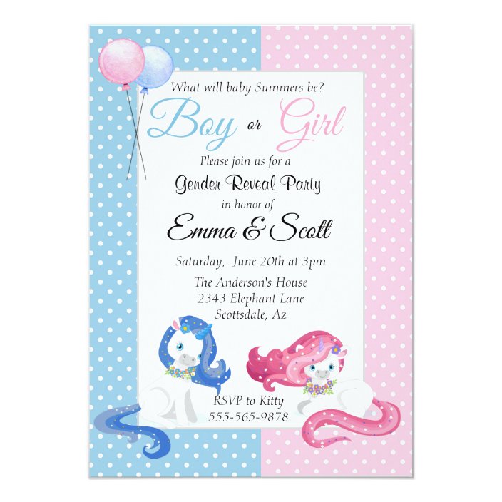 Baby Unicorn Pink Blue Gender Reveal Party Invitation Zazzle Com