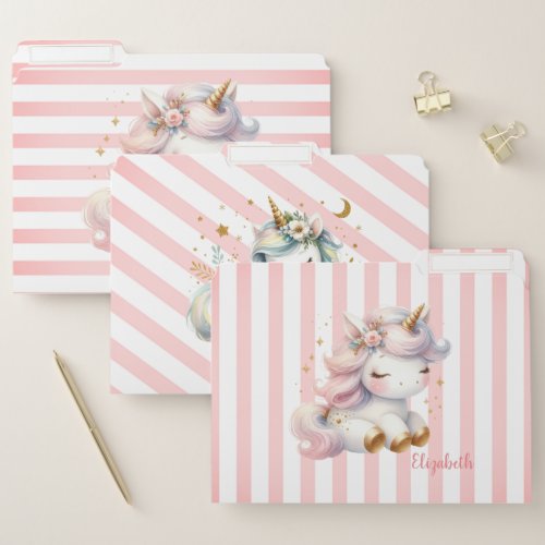 Baby Unicorn Pink Stripes  File Folder