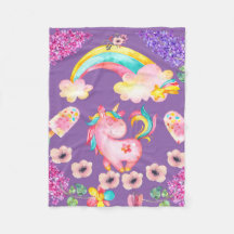 Baby Unicorn playing garden Fleece Blanket, Baby