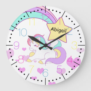 Baby Unicorn rainbow illustration Large Clock