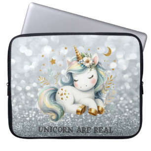 Baby Unicorn Silver Glitter Bokeh Laptop Sleeve