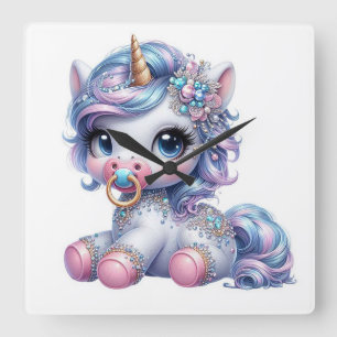 Baby Unicorn Square Wall Clock