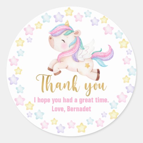 Baby Unicorn Thank You Classic Round Sticker