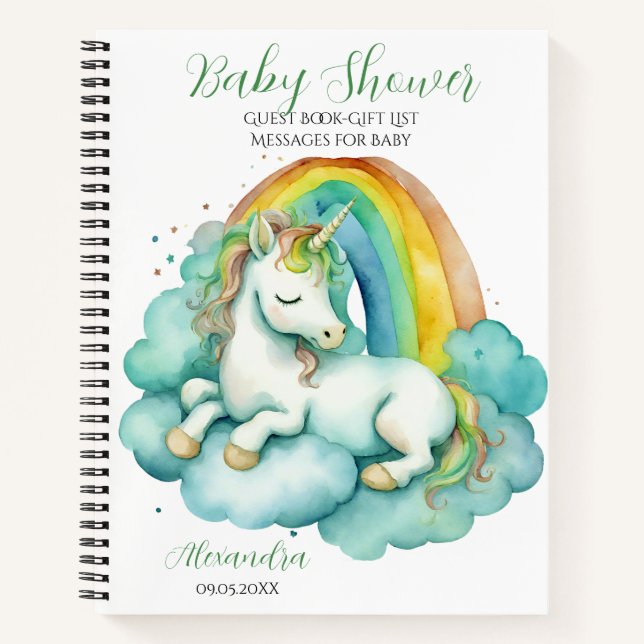 Baby Unicorn Unisex Baby Shower Guest Gift List Notebook (Front)