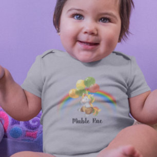 Baby Unicorn with Balloon Rainbow Name  Bodysuit