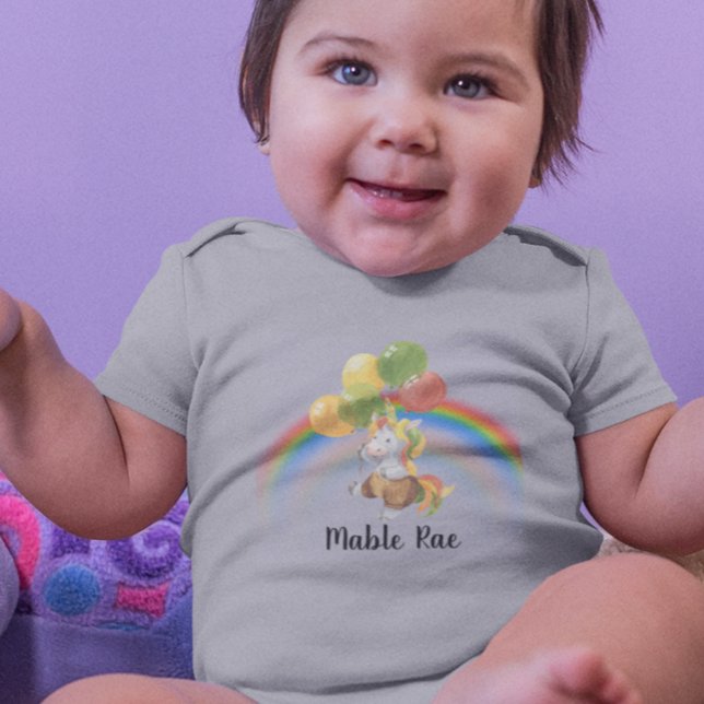 Baby Unicorn with Balloon Rainbow Name  Bodysuit (Creator Uploaded)